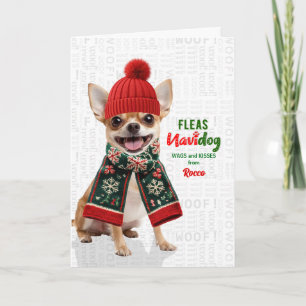 Süßer Chihuahua Lustige Flöhe Navidog mit Namen Feiertagskarte