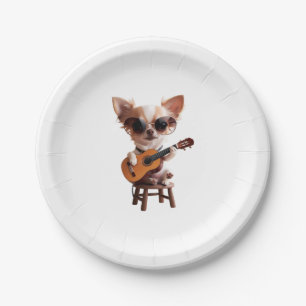 süßer Chihuahua spielt klassische Gitarre Cartoon Pappteller