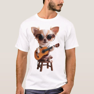 süßer Chihuahua spielt klassische Gitarre Cartoon T-Shirt