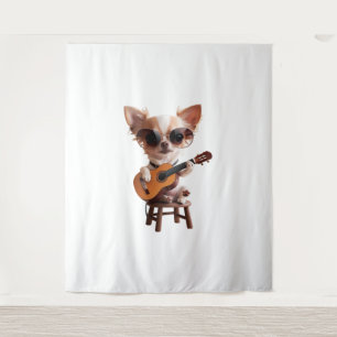 süßer Chihuahua spielt klassische Gitarre Cartoon Wandteppich