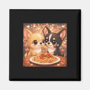 Süßer Chihuahua Valentinstag Hunde teilen Spaghett Magnet