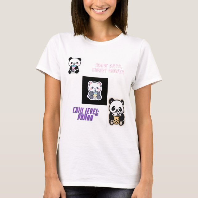 Süßer chilliger Panda mit Boba T-Shirt (Vorderseite)