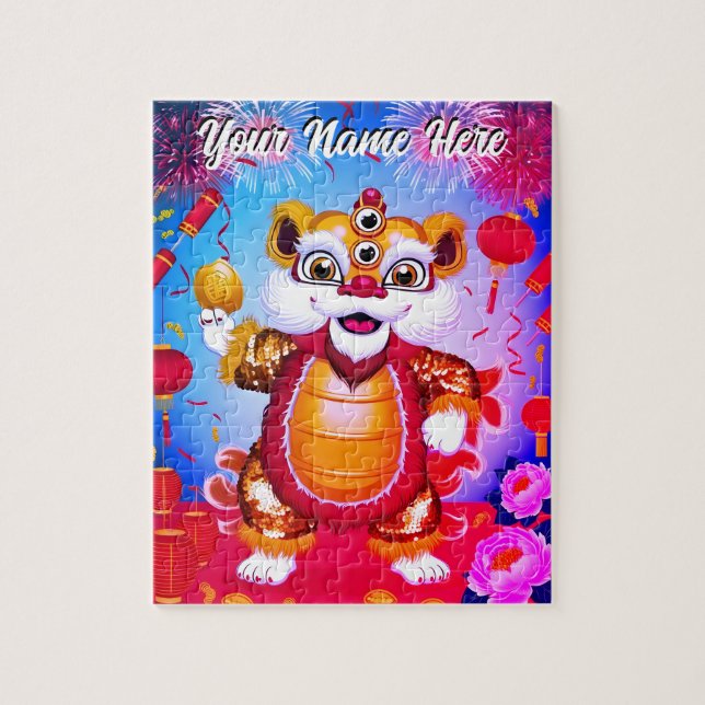 Süßer chinesischer Löwentanz-Puzzle (Vertikal)