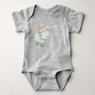 Süßer Christlicher Blauer Lamm Blumen Persönlicher Baby Strampler