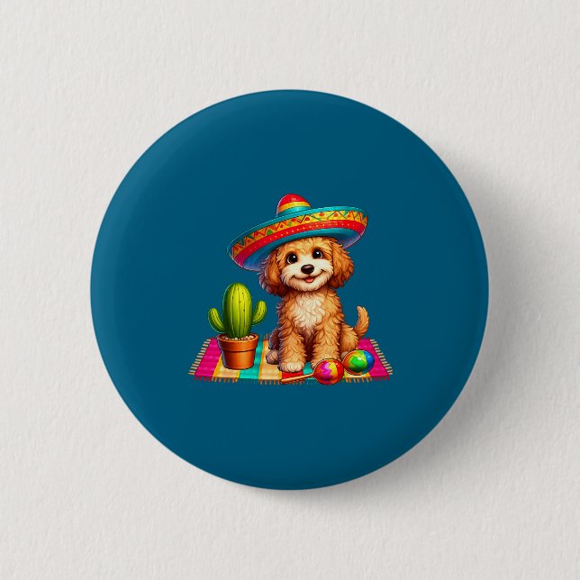 Süßer Cockapoo-Hund Cinco de Mayo Sombrero Kaktus Button (Vorderseite)