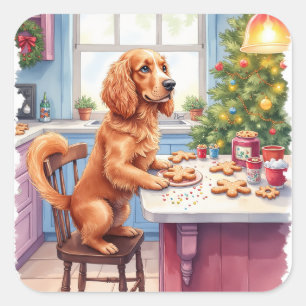 Süßer Cocker Spaniel Lebkuchenbacken Weihnachten Quadratischer Aufkleber