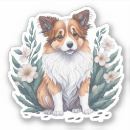 Süßer Collie umringt von Blumen -  Aufkleber