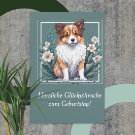 Süßer Collie umringt von Blumen -  Karte