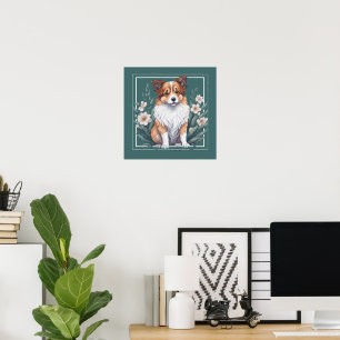Süßer Collie umringt von Blumen - Poster