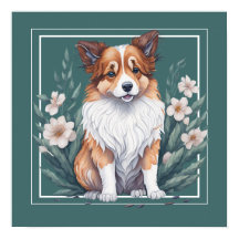 Süßer Collie umringt von Blumen -