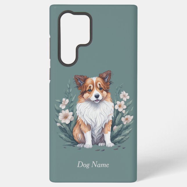 Süßer Collie umringt von Blumen -  Samsung Galaxy Hülle (Rückseite)