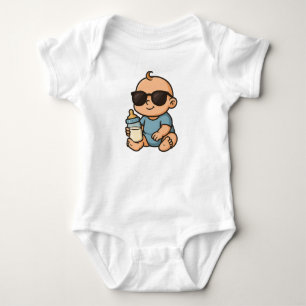 Süßer cooler Babyjunge mit Sonnenbrille und Milchf Baby Strampler