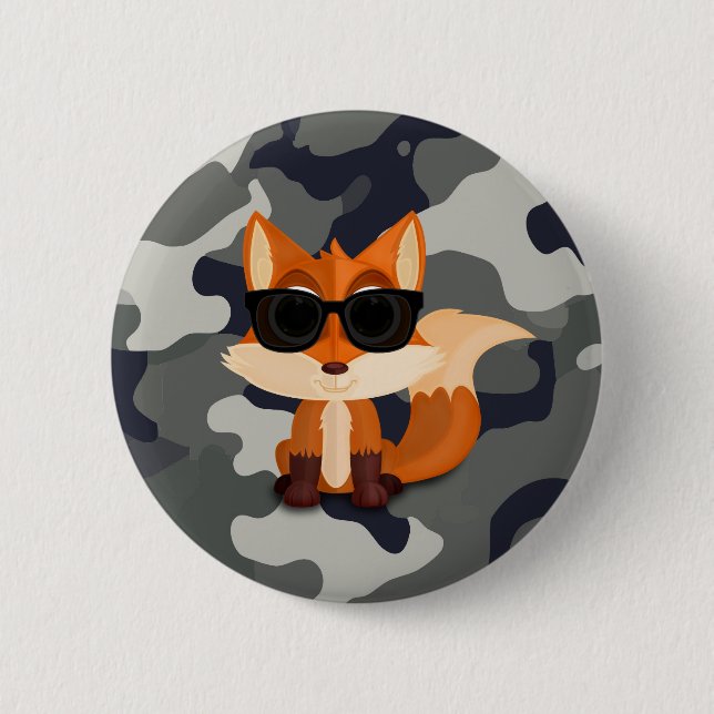 Süßer cooler Fuchs mit Sonnenbrille auf grauer Tar Button (Vorderseite)
