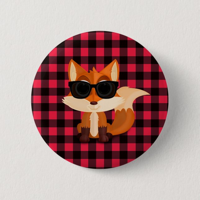 Süßer cooler Fuchs mit Sonnenbrille auf rotem Ging Button (Vorderseite)