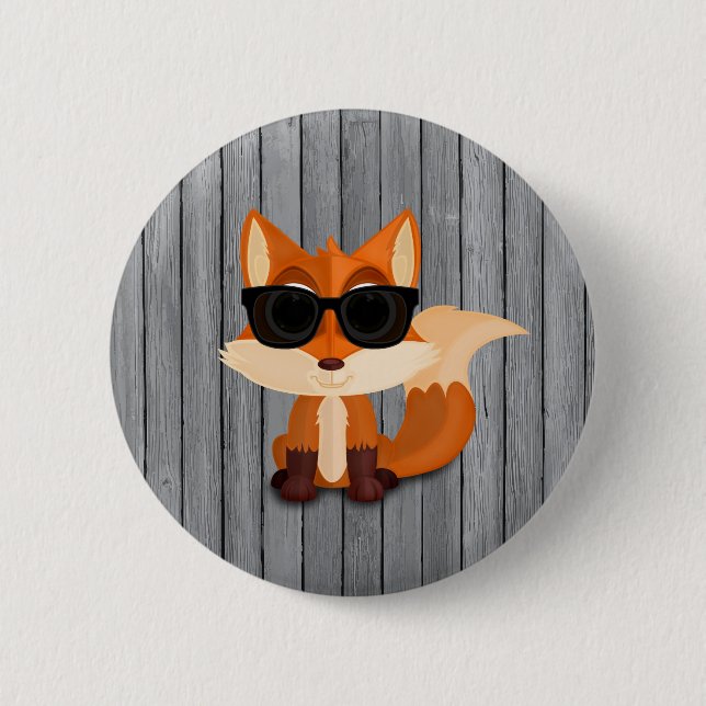Süßer cooler Fuchs mit Sonnenbrille auf rustikalem Button (Vorderseite)