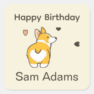 Süßer Corgi Alles Gute zum Geburtstag Quadratischer Aufkleber
