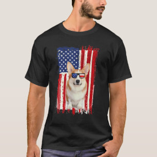 Süßer Corgi Hund Amerikanische Flagge Patriotisch  T-Shirt