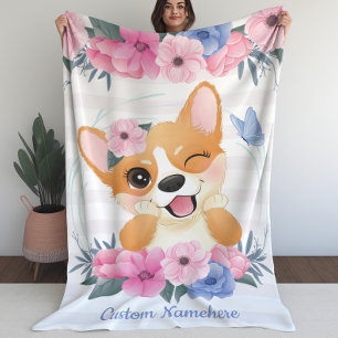 Süßer Corgi-Hund Blumenkranz Blauer Schmetterling Sherpadecke