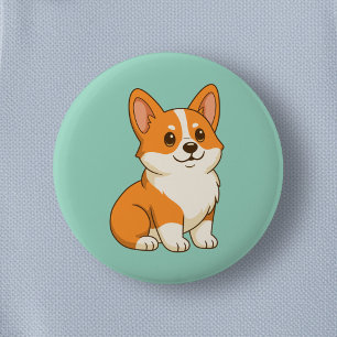 Süßer Corgi Hund Grün Button