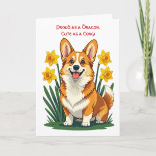 Süßer Corgi-Hund mit Narzissen Karte