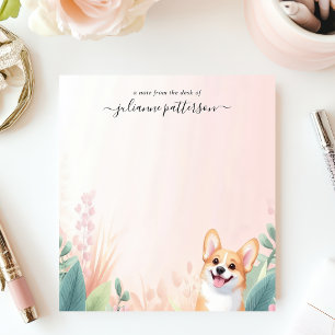 Süßer Corgi-Hund Tropisches Blattwerk Personalisie Notizblock