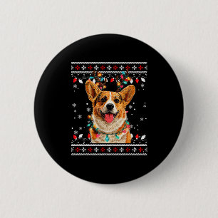 Süßer Corgi-Hund Weihnachten Rentier Santa Hut  Button
