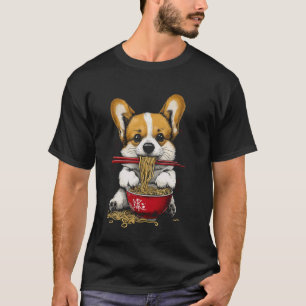 Süßer Corgi isst Ramen-Nudeln T-Shirt