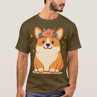 Süßer Corgi mit Blumenkrone T-Shirt