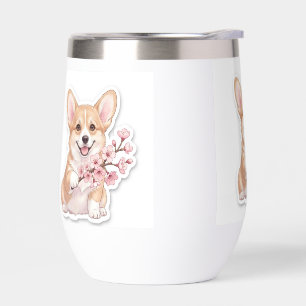 Süßer Corgi mit Kirschblütenzweig