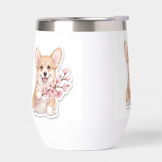 Süßer Corgi mit Kirschblütenzweig