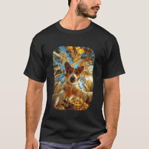 Süßer Corgi-Selfie Herbstblätter Wald Herbst Tier T-Shirt