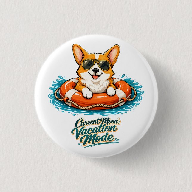 Süßer Corgi Sommerferien-Modus-Knopf Button (Vorderseite)