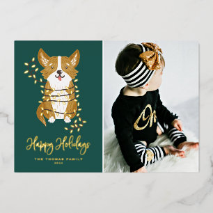 Süßer Corgi und Lichterkette Foto Frohe Feiertage