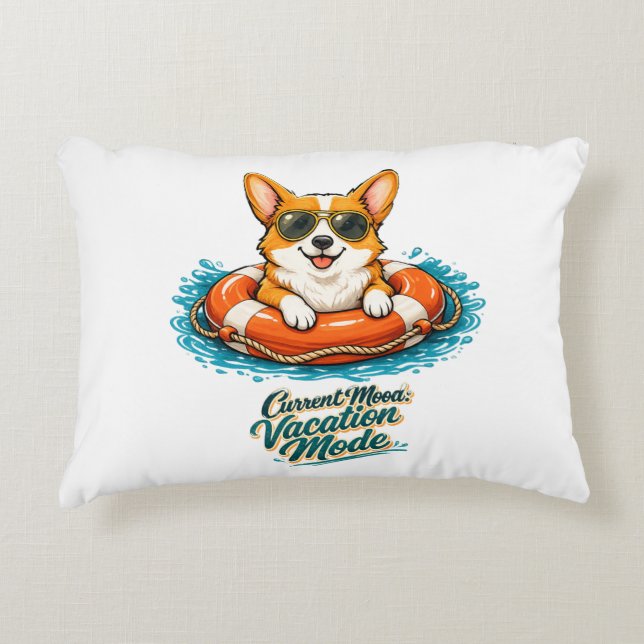 Süßer Corgi "Urlaubsmodus" Sommer-Design Dekokissen (Vorderseite)