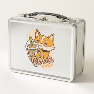 Süßer Corgi-Welpe mit Bubble Tea Metall Brotdose