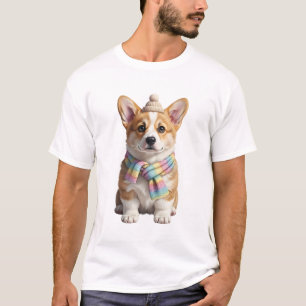 Süßer Corgi-Welpe mit gestrickter Beanie T-Shirt