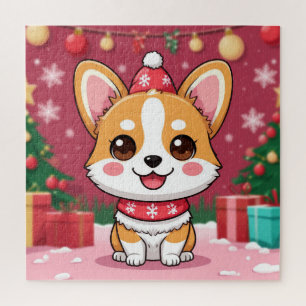 Süßer Corgi-Welpe mit Weihnachtsgeschenken