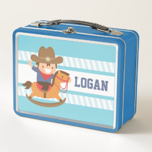 Süßer Cowboy auf Schaukelpferd Jungen-Lunchbox Metall Brotdose
