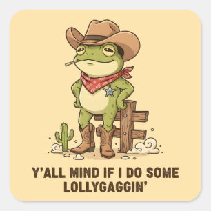 Süßer Cowboy-Frosch, der herumlungert - Western-Fr Quadratischer Aufkleber