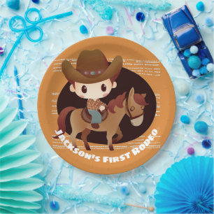 Süßer Cowboy und Pferd Rodeo Geburtstag Pappteller