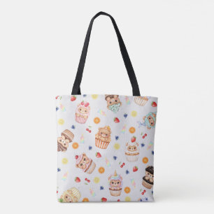 Süßer Cupcake-Bär und Leckereien Nahtloses Muster Tasche