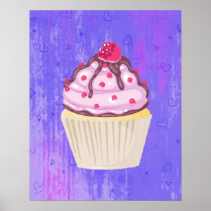 Süßer Cupcake mit Himbeere oben Poster