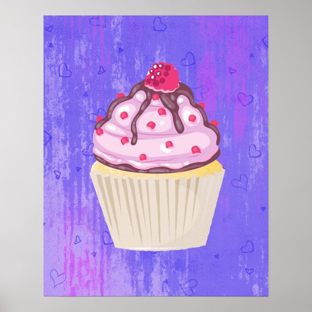 Süßer Cupcake mit Himbeere oben Poster (Vorne)