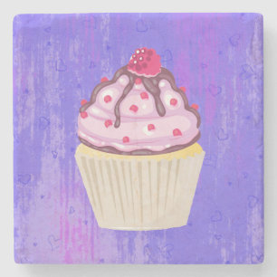 Süßer Cupcake mit Himbeere oben Steinuntersetzer