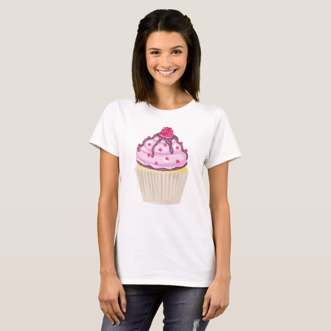 Süßer Cupcake mit Himbeere oben T-Shirt (Vorne ganz)