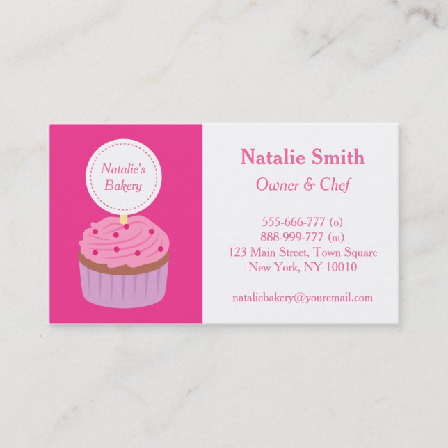 Süßer Cupcake Pink Zuckerguss, Bäckerei Koch Visitenkarte (Vorderseite)