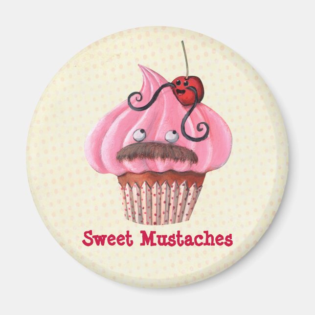 Süßer Cupcake und Mustaches Magnet (Vorne)