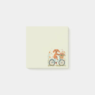 Süßer Dachshund beim Radfahren mit Frühlingsblumen Post-it Klebezettel