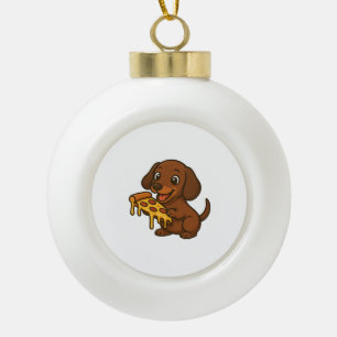 Süßer Dachshund Cartoon Pizza Pizza Liebhaber Hund Keramik Kugel-Ornament