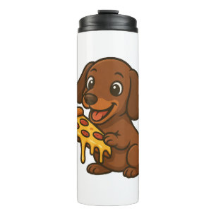 Süßer Dachshund Cartoon Pizza Pizza Liebhaber Hund Thermosbecher